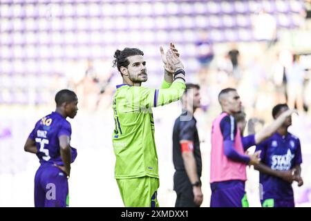 Antwerpen, Belgien. Juli 2024. Beerschots Torhüter Davor Matijas wurde nach einem Fußballspiel zwischen Beerschot VA und OH Leuven am Samstag, den 27. Juli 2024, in Antwerpen, am Eröffnungstag der Saison 2024-2025 der ersten Liga der „Jupiler Pro League“ der belgischen Meisterschaft dargestellt. BELGA FOTO TOM GOYVAERTS Credit: Belga Nachrichtenagentur/Alamy Live News Stockfoto