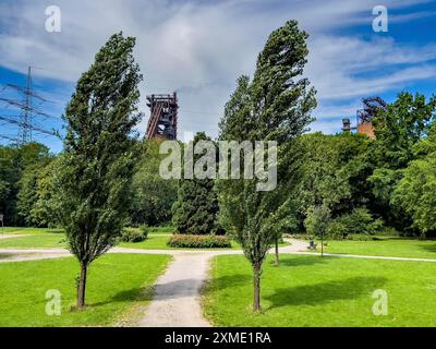 Der Volkspark Schwelgern in Duisburg-Marxloh, ab 1925, Stadtpark von August Thyssen, direkt neben den Hochhöfen der Stadt Stockfoto