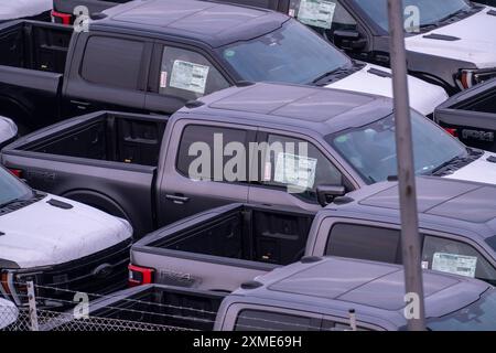 Ford FX4 Pickup Trucks auf Lager, im Überseehafen Bremerhaven, nach Import aus den USA in Deutschland, Niedersachsen, Deutschland Stockfoto