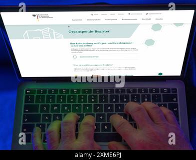 Symbolisches Bild des Organspenderegisters, informiert sich die Person über das neue Online-Register für Organspende, in dem Sie sich als Spender registrieren können Stockfoto