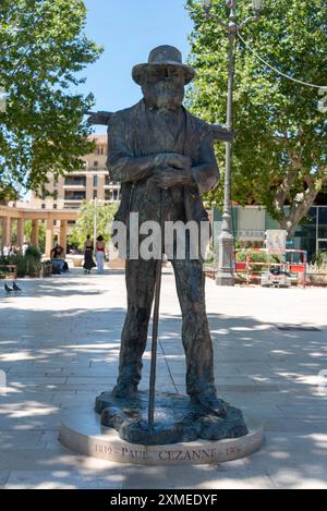 Denkmal für den Maler Paul Cezanne auf dem Place de la Rotonde in Aix-en-Provence, Provence-Alpes-Cote d'Azur, Frankreich Stockfoto