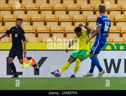 Norwich, Großbritannien, 26. Juli 2024. Norwich City's Onel Hernandez, während der Vorsaison Norwich vs. FC Magdeburg Friendly, Carrow Road, Norwich, Großbritannien, 26.07.2024 Stockfoto