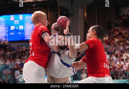 Paris South Arena, Paris, Frankreich. Juli 2024. Elohim Prandi (Frankreich) während eines olympischen Handballspiels in der Gruppe A in Dänemark und Frankreich in der Paris South Arena in Paris, Frankreich. Ulrik Pedersen/CSM/Alamy Live News Stockfoto