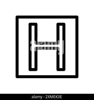 Hubschrauber-Hubschrauberlandeplatz-Symbol in dünner Linienkontur und linearem Vektorzeichen Stock Vektor