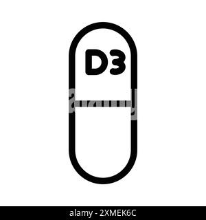 Vitamin D3-Symbol in dünner Linienkontur und linearem Vektorzeichen Stock Vektor