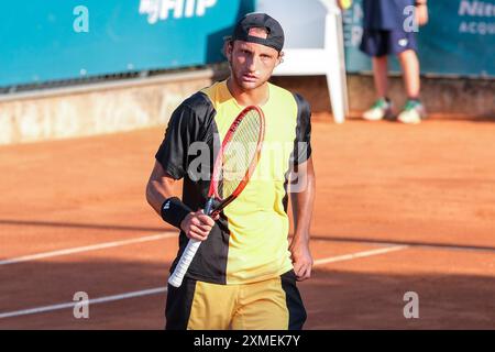 Federico Arnaboldi aus Italien feiert nach einem Punktestand beim Tennis-Turnier Internazionali di Verona - ATP Challenger 100 im Sports Club Verona am 27. Juli 2024 in Verona Italien. Stockfoto