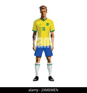 Fußballspieler in brasilianischer Mannschaftsuniform. Vektorabbildung Stock Vektor