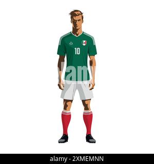 Fußballspieler in mexikanischer Mannschaftsuniform. Vektorabbildung Stock Vektor