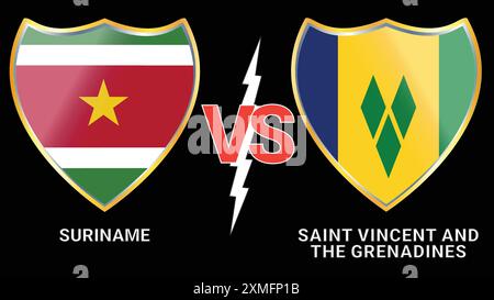Suriname und Saint Vincent & Grenadines Football Match: Nationalflaggen auf schwarzem Hintergrund Stock Vektor