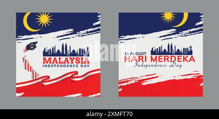 Hari Merdeka, Malaysia Unabhängigkeitstag Vorlage, geeignet für Banner, Poster, Grüße, soziale Medien, usw. Stock Vektor