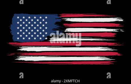 Distressed Grunge American National Flag Vektor Illustration, Vintage USA abstrakte Pinselstrich Flagge isoliert auf einem schwarzen Hintergrund Stock Vektor