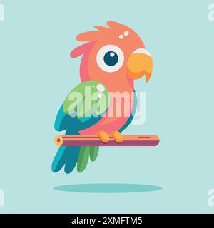 Bunte süße Papageien auf einem Zweig, flache Vektor-Illustration Stock Vektor