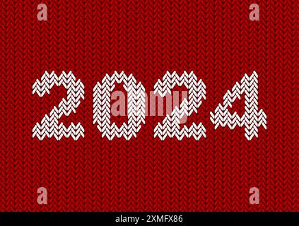 Rot-weißer abstrakter gestrickter Neujahrshintergrund 2024. Vektordesign Stock Vektor