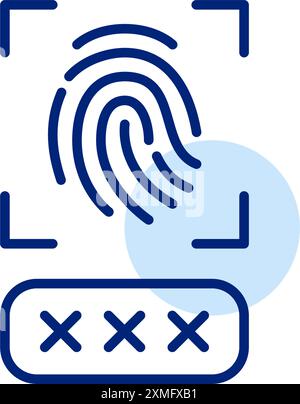 Fingerabdruckscan und Kennwort mit Sternchen versehen. Dual-Faktor-Authentifizierung, biometrische Kontosicherheit. Symbol für Pixelperfekte, bearbeitbare Kontur Stock Vektor