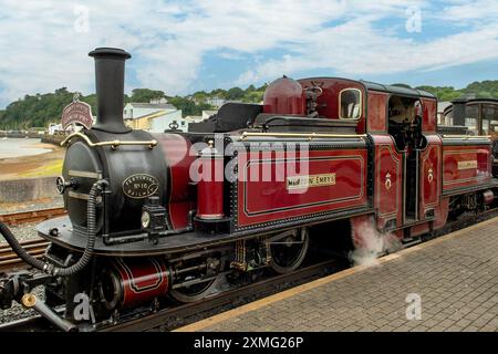 Dampflok Merddin Emrys, Festiniog Railway, Porthmadoc, Gwynedd, Wales Stockfoto