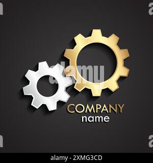3D Gold Silver Gears Logo Stock Vektor