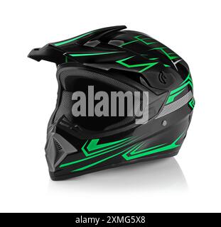 Neuer stylischer Motorradhelm isoliert auf weiß Stockfoto