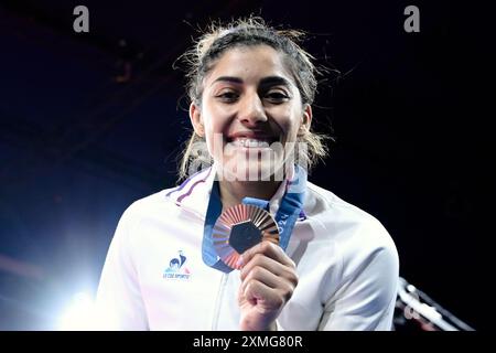 Paris, Frankreich. Juli 2024. Shirine Boukli ( Frankreich ) Bronze, Judo, Frauen -48 kg während der Olympischen Spiele Paris 2024 am 27. Juli 2024 in der Arena Champ de Mars in Paris, Frankreich Stockfoto
