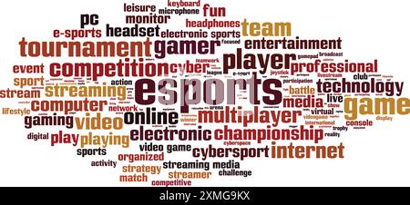 ESports Word Cloud Konzept. Collage aus Worten über Esports. Vektorabbildung Stock Vektor