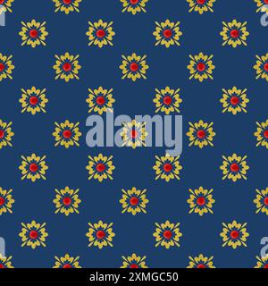 Nahtloses Vintage-Muster im viktorianischen Stil in Blau und Goldenen Farben. Vektorabbildung in abgewickelter Form Stock Vektor