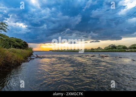 Landschaft am Ufer des Okavango-Flusses im Norden Namibias Stockfoto