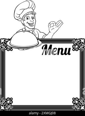 Koch Cook Baker Cartoon Man Menu Hintergrund Unterzeichnen Stock Vektor