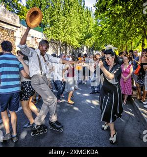 FRANKREICH. PARIS (75) PARIS PLAGES. LINDY-HOP-TANZ AM UFER DER SEINE Stockfoto