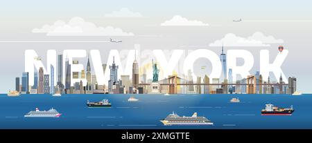 New York City Skyline bunte Vektor-Illustration. Reiseposter Stock Vektor