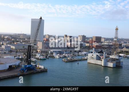 Luftbild modernes Terminal am Hafen von Galveston, TX Stockfoto