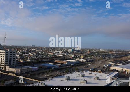 Luftbild modernes Terminal am Hafen von Galveston, TX Stockfoto