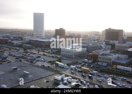 Luftbild modernes Terminal am Hafen von Galveston, TX Stockfoto