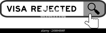 Suchbanner im Wort Visa abgelehnt mit dem Symbol für die Handlupe auf weißem Hintergrund Stock Vektor