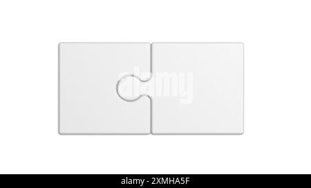 Zwei Puzzleteile isoliert auf weißem Hintergrund. Leer. Verbunden. 3D-Abbildung. Stockfoto
