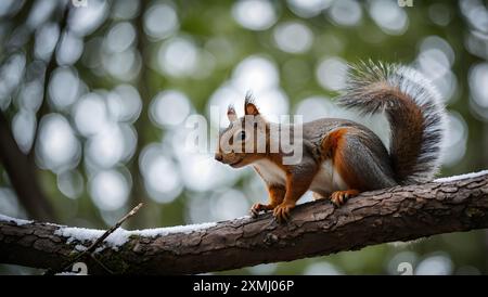 Ein Blick auf ein Eichhörnchen, das auf einem Baum sitzt. Stockfoto