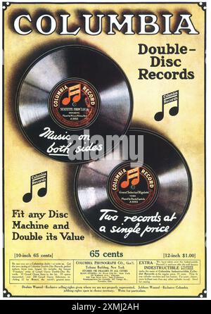 1913 Columbia Double Disc Records Werbespot – Musik Auf Beiden Seiten! Stockfoto