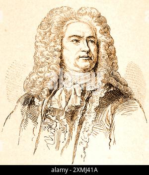 Ein altes Porträt ;des Komponisten Georg Friedrich Händel alias Georg Friedrich Händel alias Georg Friedrich Händel alias Georg Friederich Händel - 1685-.1859. Er war ein deutsch-britischer Barockmusiker und Komponist, berühmt für seine Opern, Oratorien, Hymnen, Concerti grossi und Orgelkonzerte – ein altes Porträt des Komponisten Georg Friedrich Händel, auch bekannt als Georg Friedrich Händel, auch bekannt als Georg Friederich Händel – 1685–1859. Er war ein deutsch-britischer Barockmusiker und Komponist, der für seine Opern, Oratorien, Hymnen, Concerti grossi und Orgelkonzerte berühmt war - Stockfoto