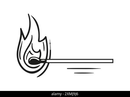 Vektor Hand gezeichnet brennende Match. Grafische Übereinstimmung mit Feuer. Grafische Skizze für Poster, Tätowierungen, Kleidung, T-Shirt-Design, Pins, Patches, Abzeichen, Aufkleber Stock Vektor