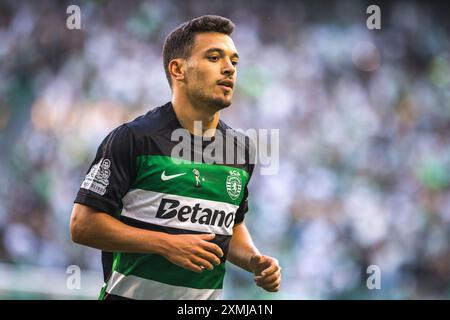 Lissabon, Portugal. Juli 2024. Pedro Goncalves von Sporting CP wurde während des Freundschaftsspiels zwischen Sporting CP und Athletic Club im Estadio Jose Alvalade gesehen. Endstand; Sporting CP 3:0 Athletic Club. (Foto: Henrique Casinhas/SOPA Images/SIPA USA) Credit: SIPA USA/Alamy Live News Stockfoto