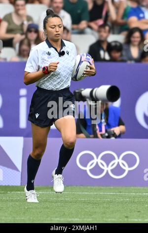New Zeland vs China, KUWAI Ano (JPN) Schiedsrichter, Rugby Sevens Women's Pool A im Stade de France, während der Olympischen Spiele 2024 in Paris, 28. Juli 2024, Paris, Frankreich. Quelle: Enrico Calderoni/AFLO SPORT/Alamy Live News Stockfoto
