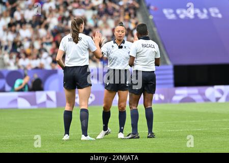 New Zeland vs China, KUWAI Ano (JPN) Schiedsrichter, Rugby Sevens Women's Pool A im Stade de France, während der Olympischen Spiele 2024 in Paris, 28. Juli 2024, Paris, Frankreich. Quelle: Enrico Calderoni/AFLO SPORT/Alamy Live News Stockfoto
