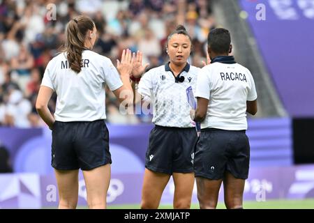 New Zeland vs China, KUWAI Ano (JPN) Schiedsrichter, Rugby Sevens Women's Pool A im Stade de France, während der Olympischen Spiele 2024 in Paris, 28. Juli 2024, Paris, Frankreich. Quelle: Enrico Calderoni/AFLO SPORT/Alamy Live News Stockfoto