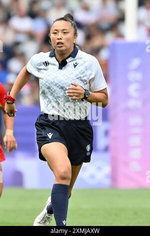 New Zeland vs China, KUWAI Ano (JPN) Schiedsrichter, Rugby Sevens Women's Pool A im Stade de France, während der Olympischen Spiele 2024 in Paris, 28. Juli 2024, Paris, Frankreich. Quelle: Enrico Calderoni/AFLO SPORT/Alamy Live News Stockfoto