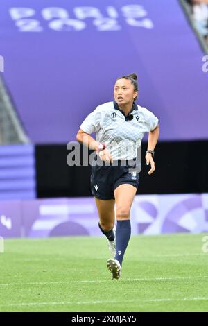 New Zeland vs China, KUWAI Ano (JPN) Schiedsrichter, Rugby Sevens Women's Pool A im Stade de France, während der Olympischen Spiele 2024 in Paris, 28. Juli 2024, Paris, Frankreich. Quelle: Enrico Calderoni/AFLO SPORT/Alamy Live News Stockfoto