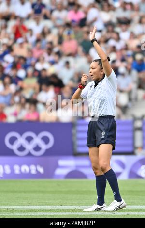 New Zeland vs China, KUWAI Ano (JPN) Schiedsrichter, Rugby Sevens Women's Pool A im Stade de France, während der Olympischen Spiele 2024 in Paris, 28. Juli 2024, Paris, Frankreich. Quelle: Enrico Calderoni/AFLO SPORT/Alamy Live News Stockfoto
