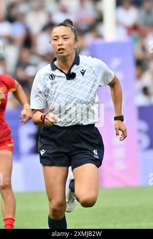 New Zeland vs China, KUWAI Ano (JPN) Schiedsrichter, Rugby Sevens Women's Pool A im Stade de France, während der Olympischen Spiele 2024 in Paris, 28. Juli 2024, Paris, Frankreich. Quelle: Enrico Calderoni/AFLO SPORT/Alamy Live News Stockfoto