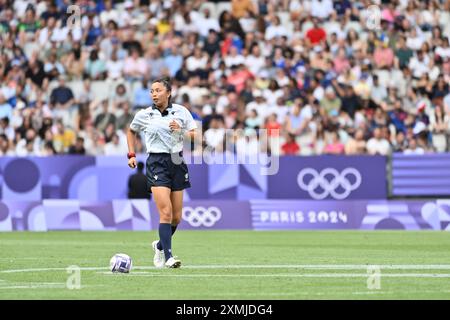 New Zeland vs China, KUWAI Ano (JPN) Schiedsrichter, Rugby Sevens Women's Pool A im Stade de France, während der Olympischen Spiele 2024 in Paris, 28. Juli 2024, Paris, Frankreich. Quelle: Enrico Calderoni/AFLO SPORT/Alamy Live News Stockfoto