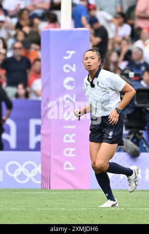 New Zeland vs China, KUWAI Ano (JPN) Schiedsrichter, Rugby Sevens Women's Pool A im Stade de France, während der Olympischen Spiele 2024 in Paris, 28. Juli 2024, Paris, Frankreich. Quelle: Enrico Calderoni/AFLO SPORT/Alamy Live News Stockfoto