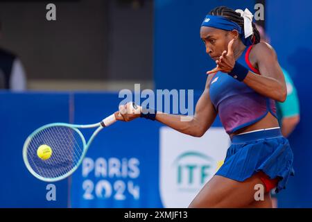 Paris, Frankreich. Juli 2024. PARIS, FRANKREICH - 28. JULI: Cori Coco Gauff von Team USA tritt 2024 am 28. Juli 2024 in Paris im Singles der Frauen an. (Foto: Joris Verwijst/BSR Agency) Credit: BSR Agency/Alamy Live News Stockfoto