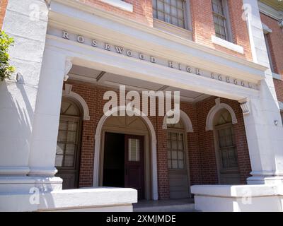 Warner Brothers Studio, Burbank, Kalifornien, USA. Eingang zur Rosewood High School. Stockfoto