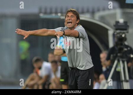 Castel di Sangro, Italien, 28. juli ,2024 Antonio Conte von SSC Napoli Gesten während des Fußball-Freundschaftsspiels zwischen SSC Napoli gegen KF Egnatia:Agostino Gemito/ Alamy Live News Stockfoto